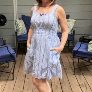 Loft Blue and White Striped Sundress Size M